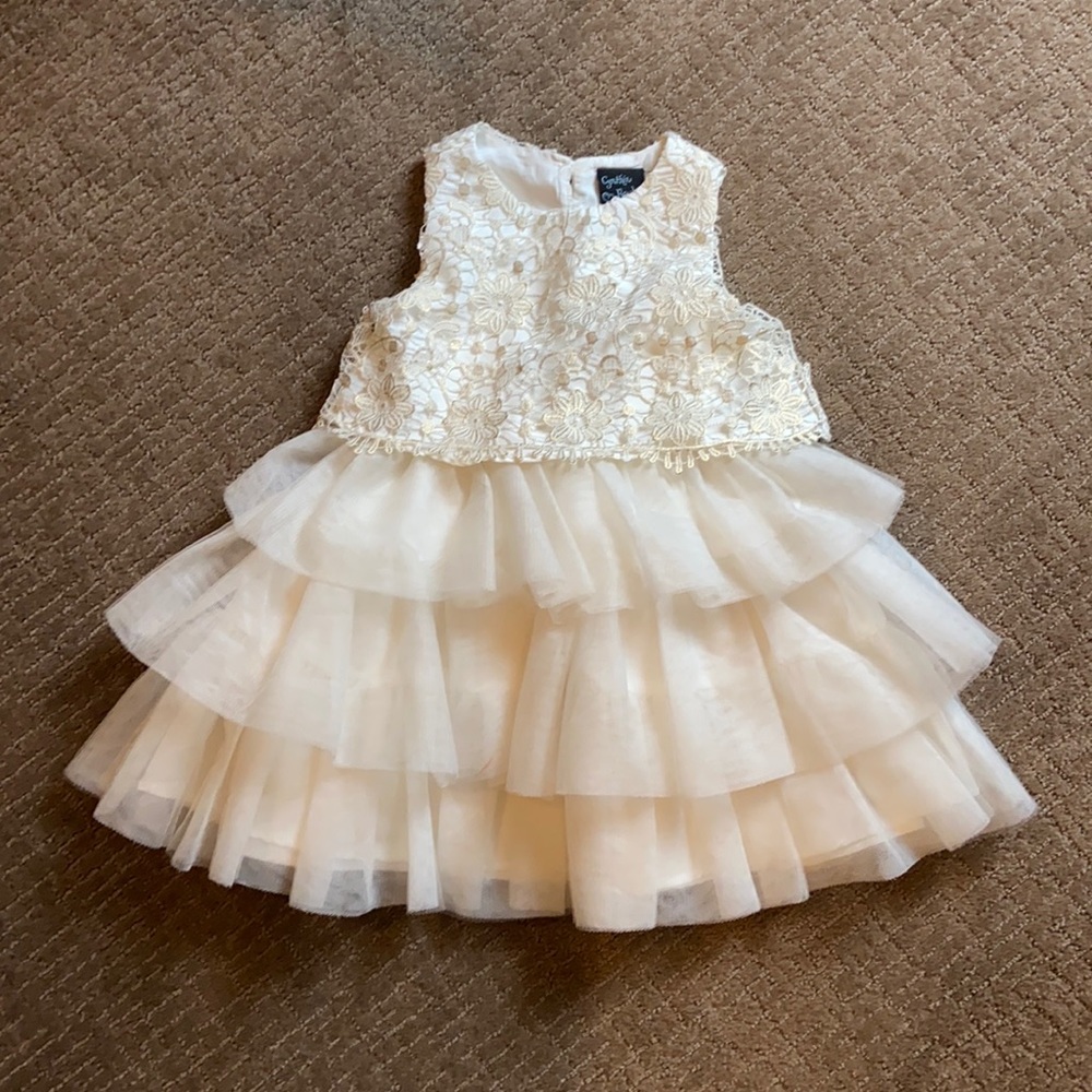 Girls Tulle Cream and Gold Christmas Dress